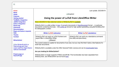 Screenshot preview of writer2latex.sourceforge.net