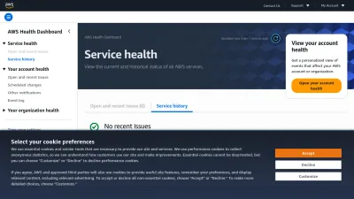 Screenshot of Health.aws.amazon.com