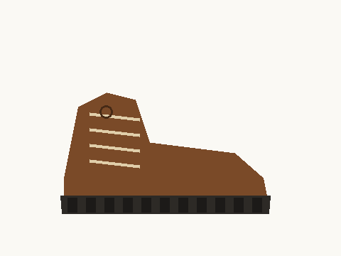 Brown leather hiking boot, side view, with lace hooks and a black lugged sole