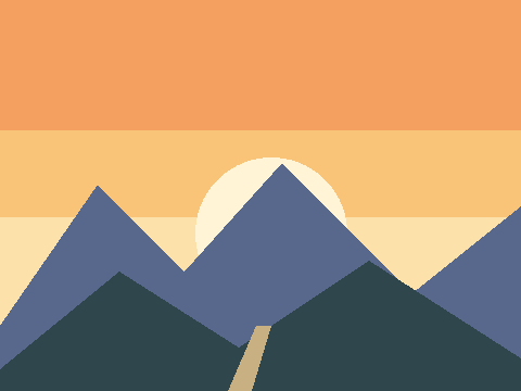 Sunrise over two ranges of hills with a trail running down to the front