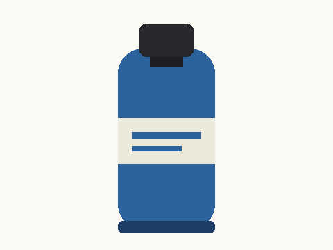 Blue insulated water bottle with a black lid and a white label